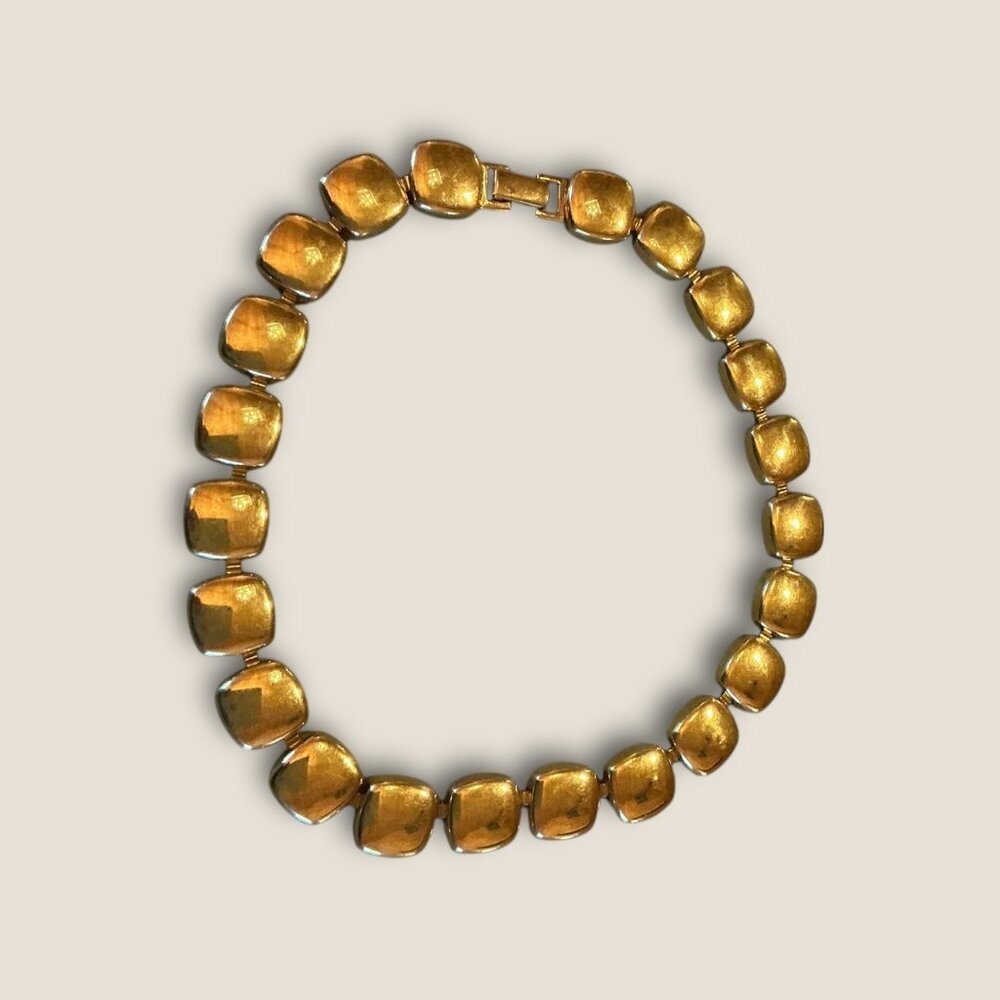 Vintage 80s Napier Gold-Tone Square Link Necklace Chunky Statement Jewelry